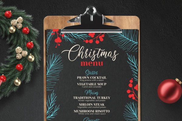 圣诞节晚餐派对菜单设计模板 Christmas Dinner Party Menu
