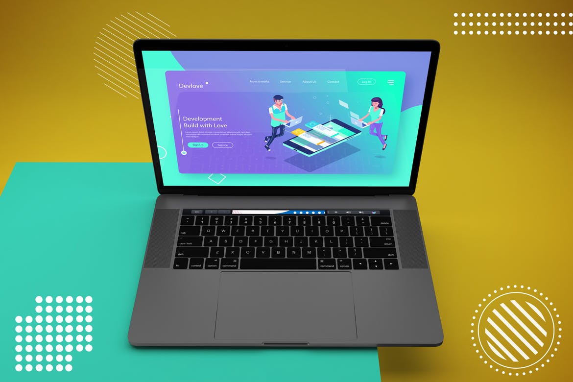 抽象背景Macbook Pro笔记本电脑素材库精选样机模板v2 Abstract Macbook Pro Mockup V.2插图(6)