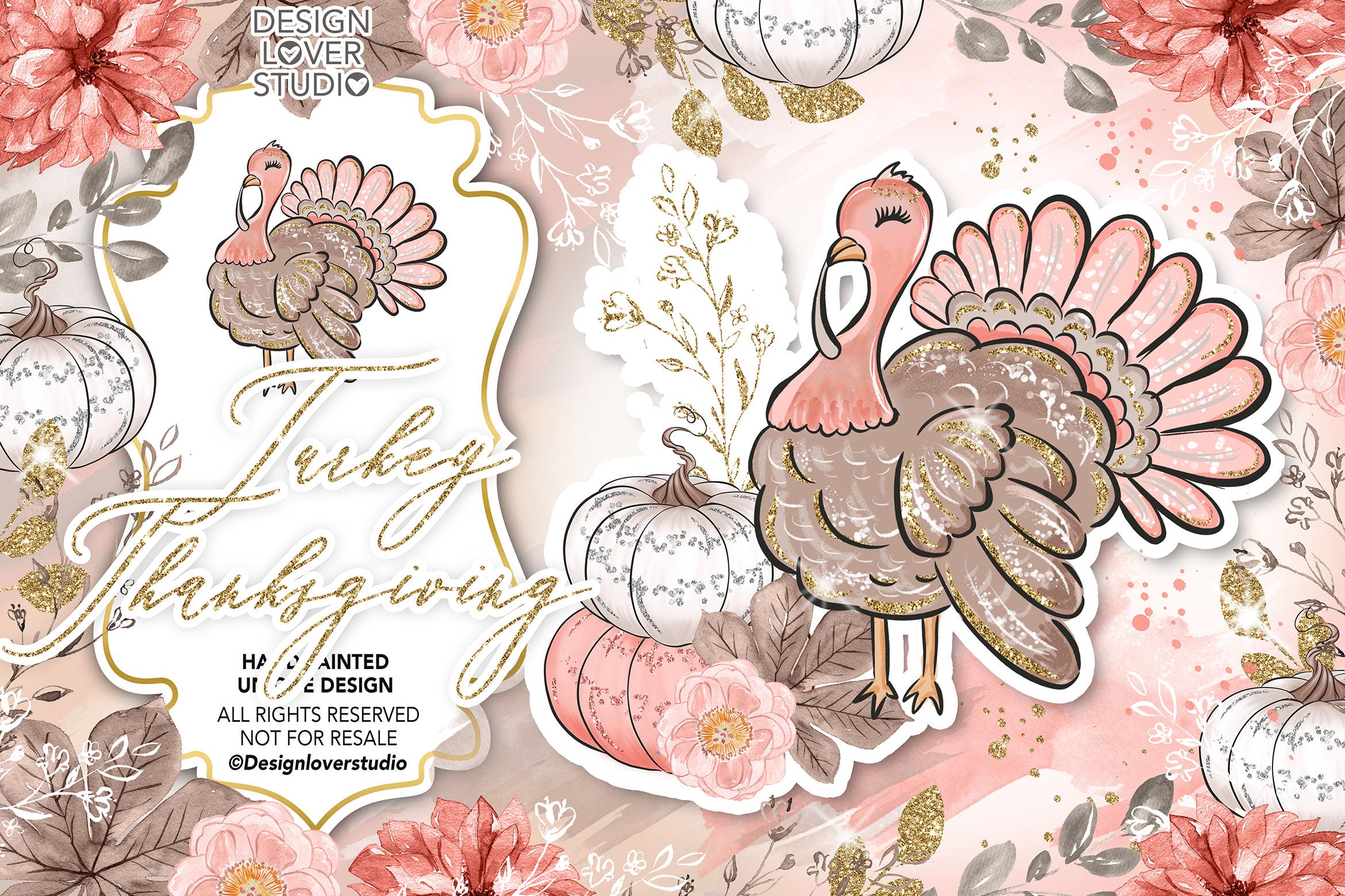 感恩节主题火鸡手绘图案数码纸张背景 Turkey Thanksgiving design插图