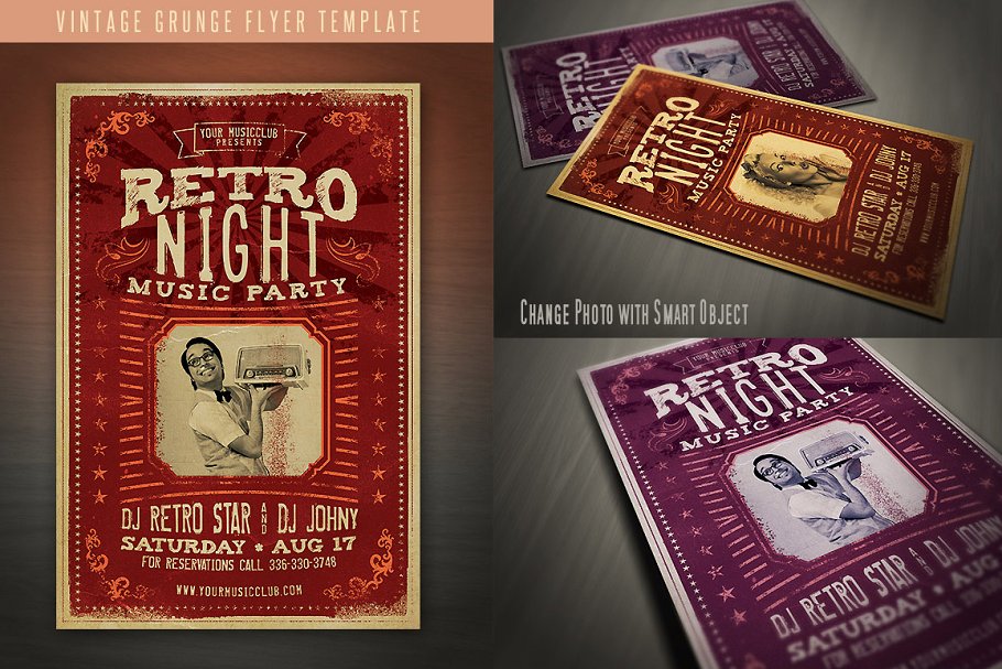 复古做旧风格海报PSD模板 Vintage Grunge Flyer插图