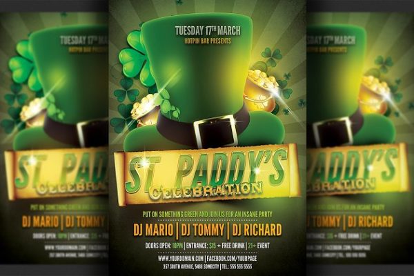 酒吧活动或夜总会派对传单模板 Saint Patrick\\’s Party Flyer Template