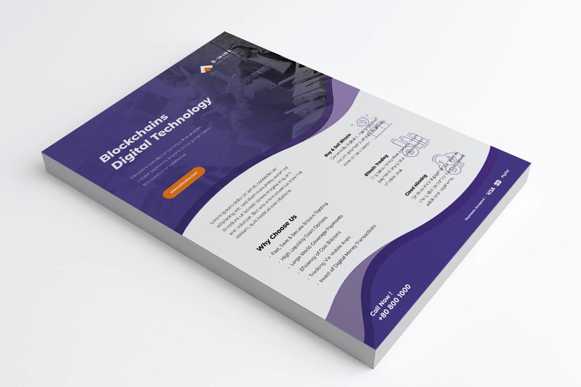 比特币交易平台推广传单海报设计模板 B-MINE Bitcoin Trading Flyers插图(3)