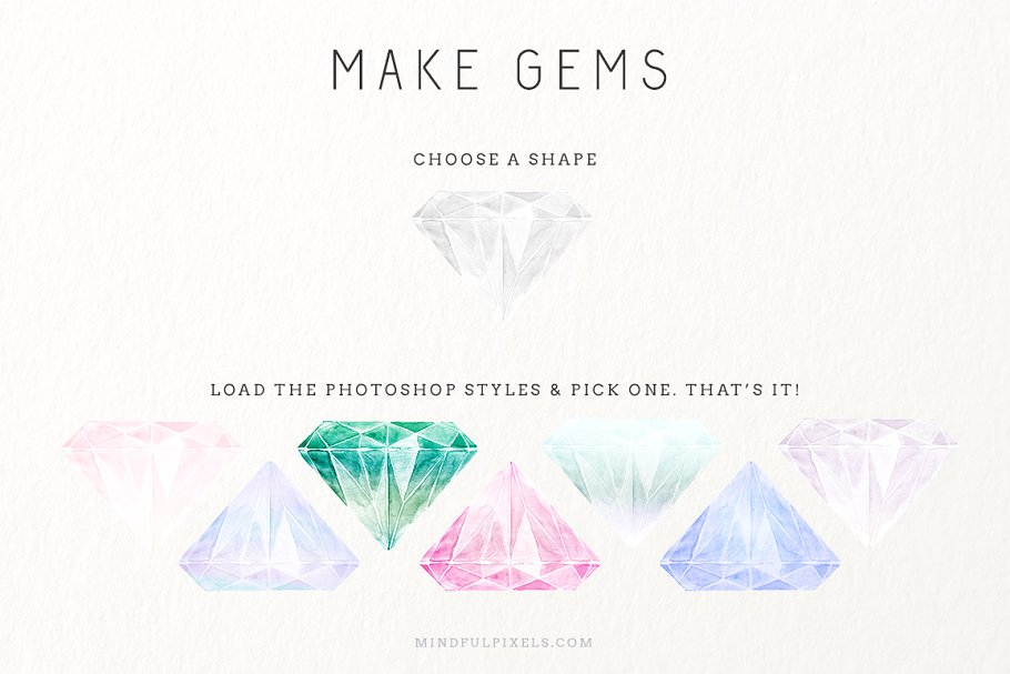 钻石宝石晶体水彩画插画 Watercolor Crystals插图(3)