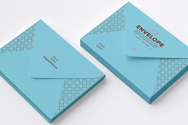 A7尺寸规格信封设计效果图样机模板 A7 Envelope Stack Mockup 01