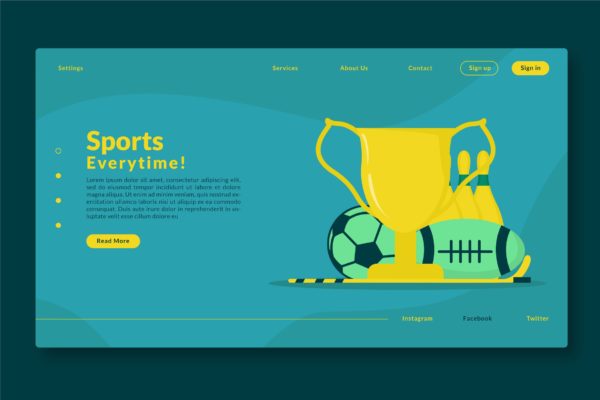 体育运动主题网站设计矢量插画素材 Sports Everytime – Web Header &amp; Landing Page GR