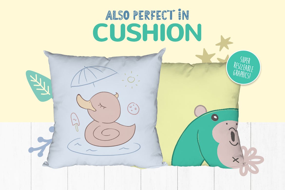 卡通动物手绘图案装饰儿童主题设计素材 Character Animal Decorative for Kids插图(2)