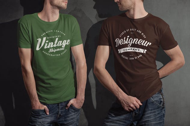 圆领T恤欧美型男模特上身效果样机模板 Crew Neck T-shirt Mock-up Male Version插图(1)