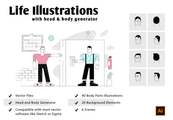 素材库下午茶：个性的生活场景插画素材下载[Ai]