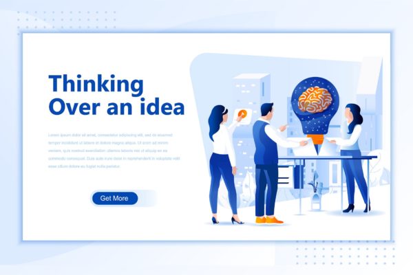 灵感创意/头脑风暴网站设计概念插画设计素材 Thinking Idea Flat Landing Page Header