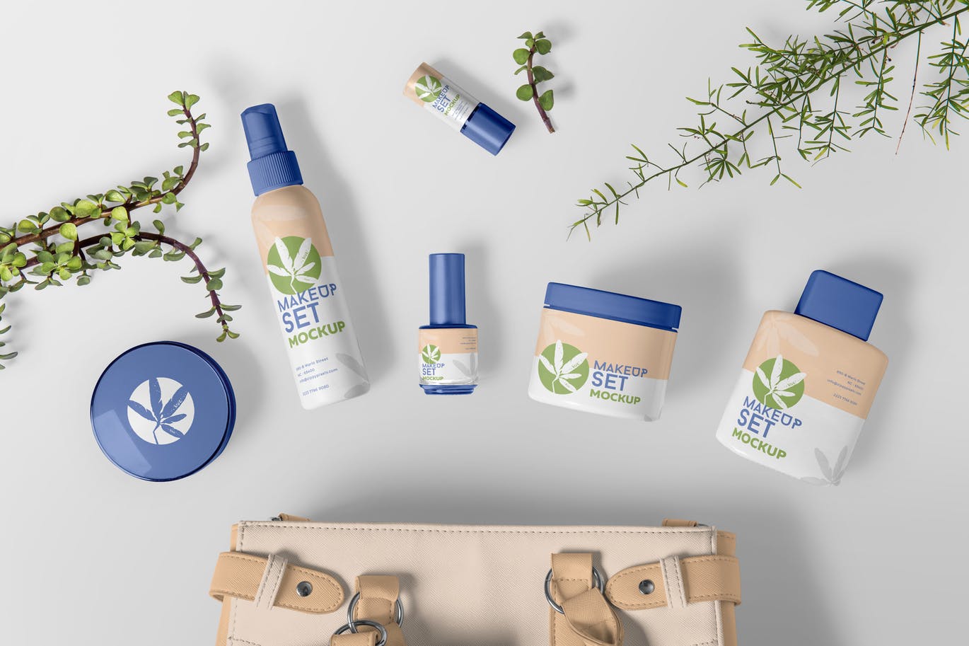 高品质的简约化妆品品牌包装设计VI样机展示模型mockups插图(1)