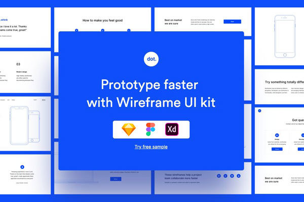 UI界面设计必备：高效率高保真产品原型线框图套件 dot [SKETCH, XD &amp; Figma]