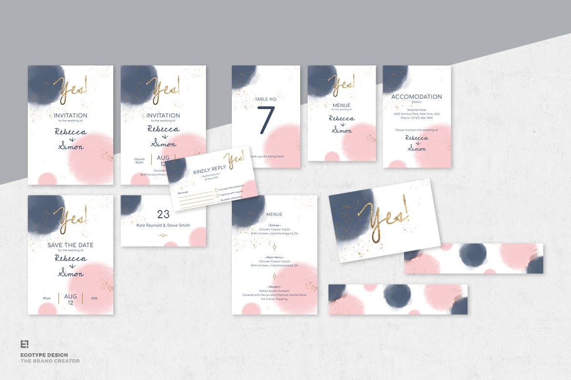 淡水彩艺术婚礼邀请设计素材包v1 Wedding Invitation Set插图(8)