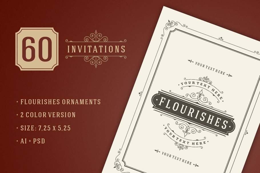 60年代复古风格简约装饰邀请函模板 60 Vintage ornament invitations插图