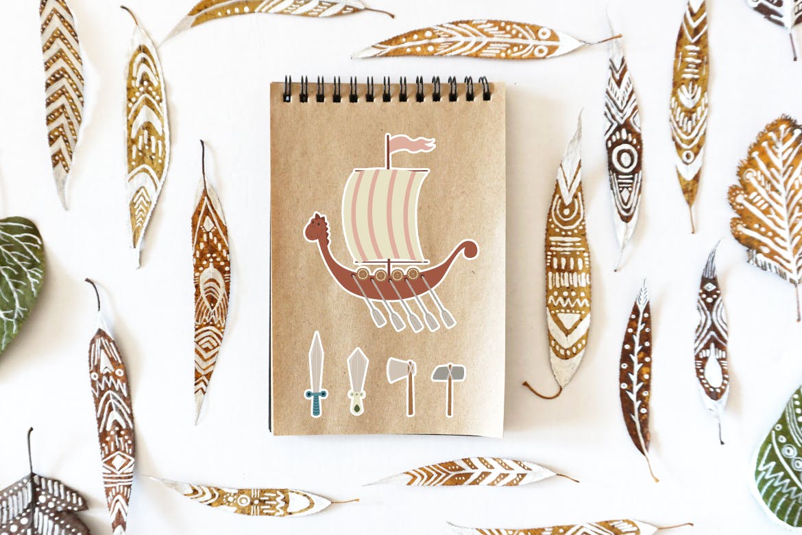 可爱卡通人物维京人水彩手绘图形集 Cute Vikings插图(6)