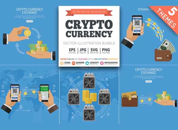 5款比特币主题矢量插画素材下载[eps,svg,png,jpg]