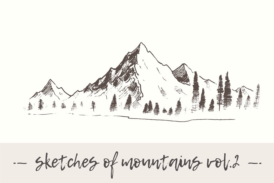 钢笔素描山岭矢量剪贴画 Set of sketches of mountains, vol. 2插图