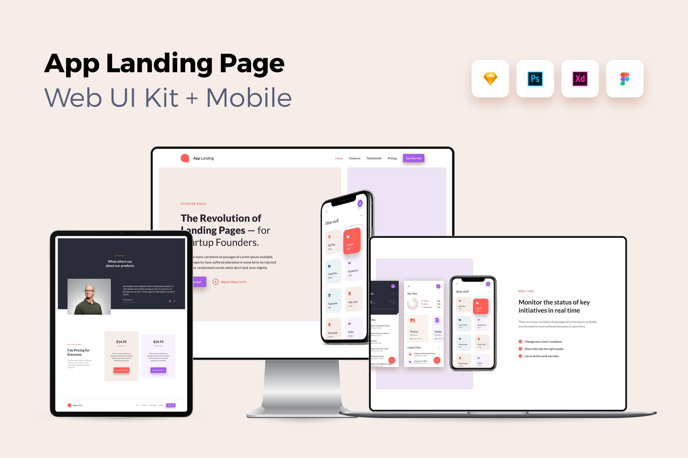 iOS端APP应用产品网站着陆页设计素材库精选套件v2 iOS App Landing Page – Web UI Kit + Mobile – 2插图