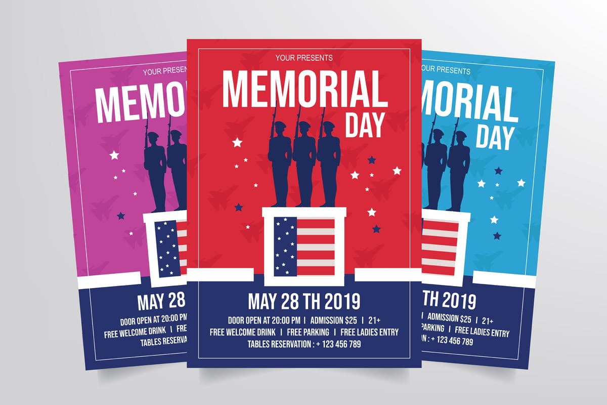 美国纪念日传单设计模板 Memorial Day Flyer Template插图