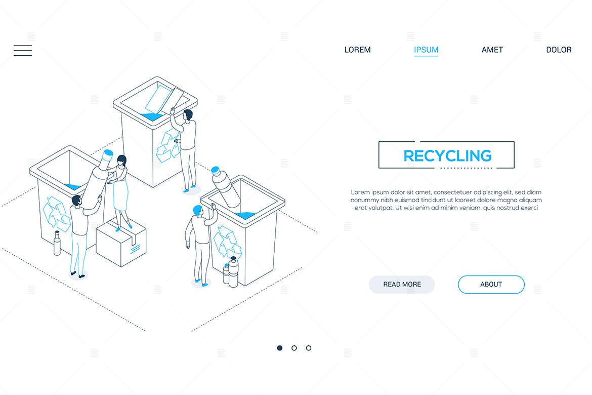 可回收循环利用资源主题线条设计风格等距网站插画 Recycling – line design style isometric web banner插图