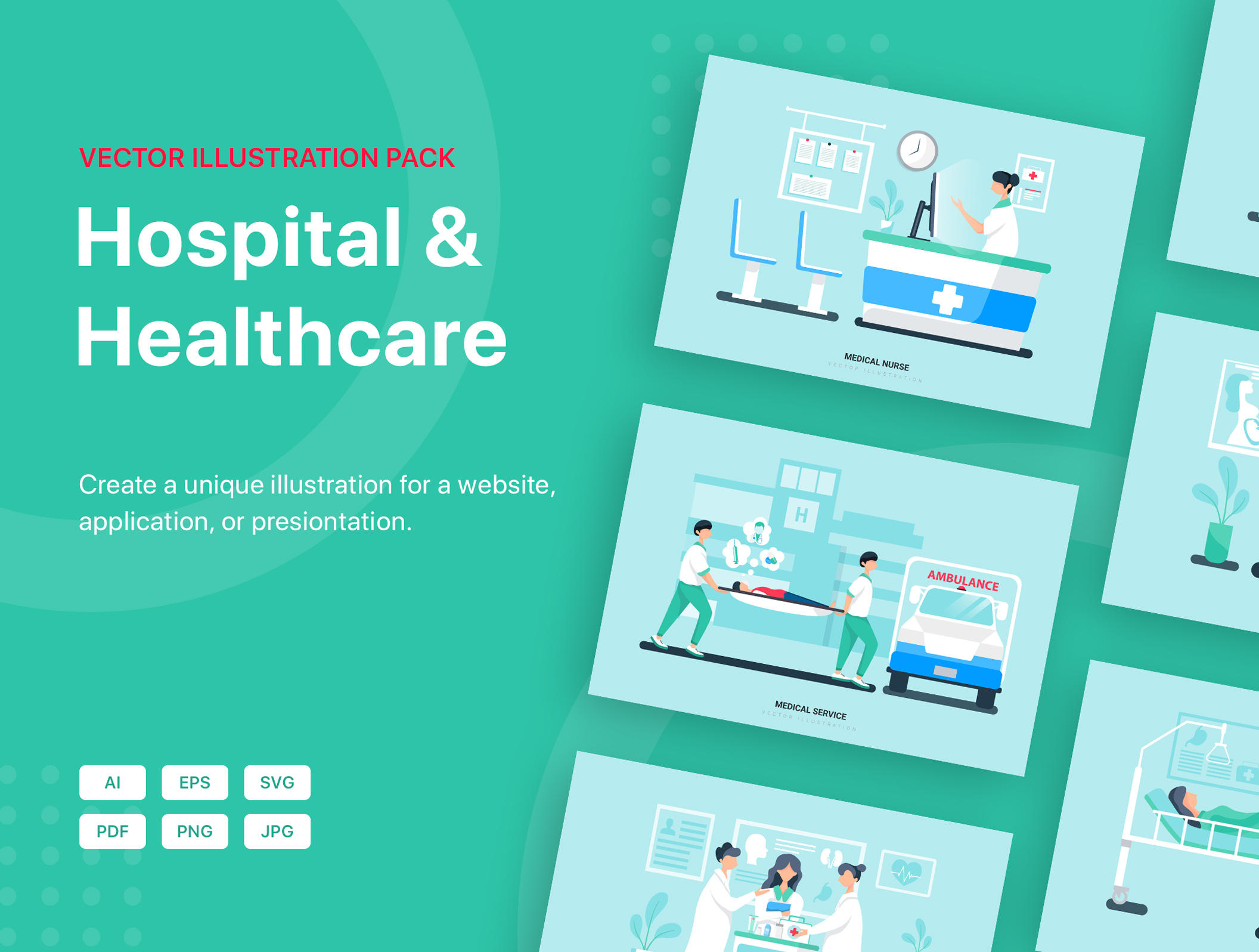 素材库下午茶:医院和医疗保健场景矢量插画素材插图