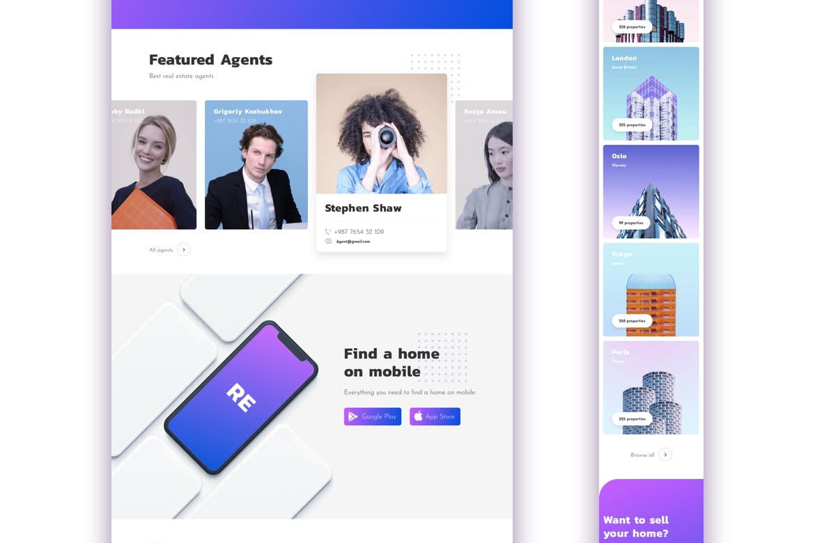 房地产销售中介网站响应式设计模板[SKETCH, XD] Real Estate Responsive Landing Page插图(4)