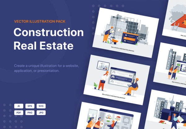 素材库下午茶：房地产与建筑矢量场景插画