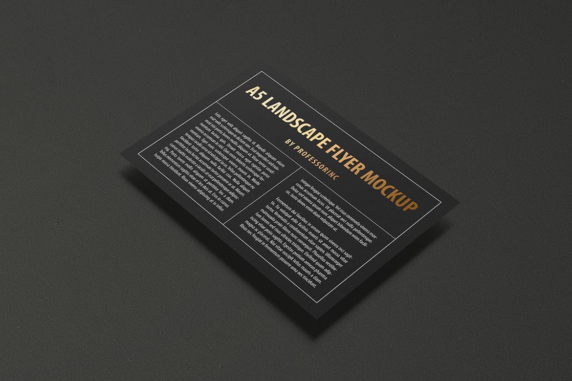 A5尺寸大小烫金设计风格宣传单效果图样机素材库精选模板 A5 Landscape Flyer Mockup — Foil Stamping Edition插图(9)