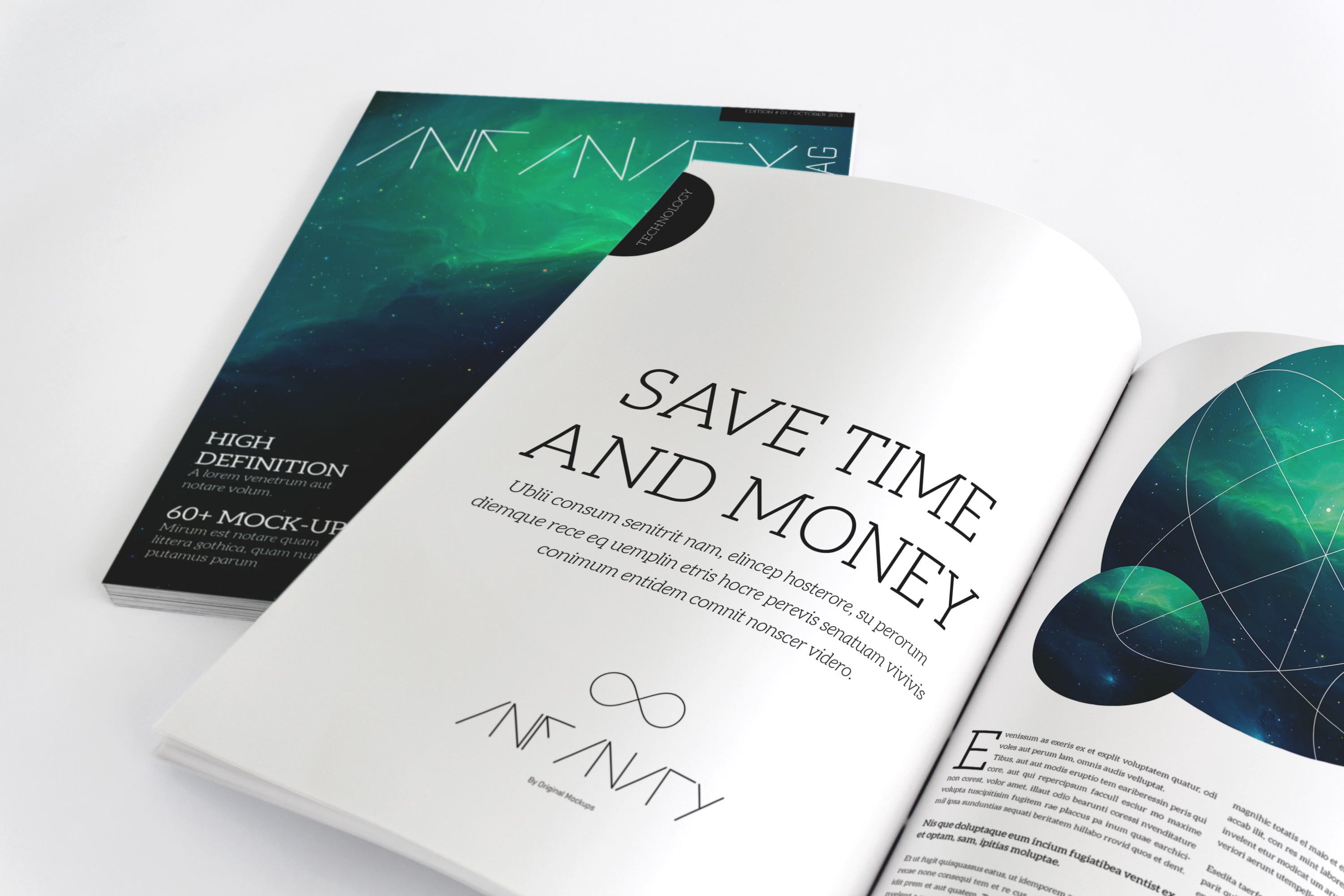 A4杂志封面＆内页排版印刷效果图样机02 A4 Magazine Mockup for Spread Page & Cover 02插图