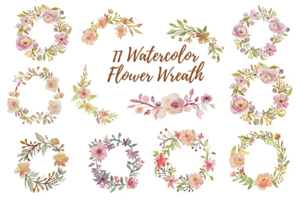11组花环水彩插画素材 11 Watercolor Flower Wreath Graphics Illustrator