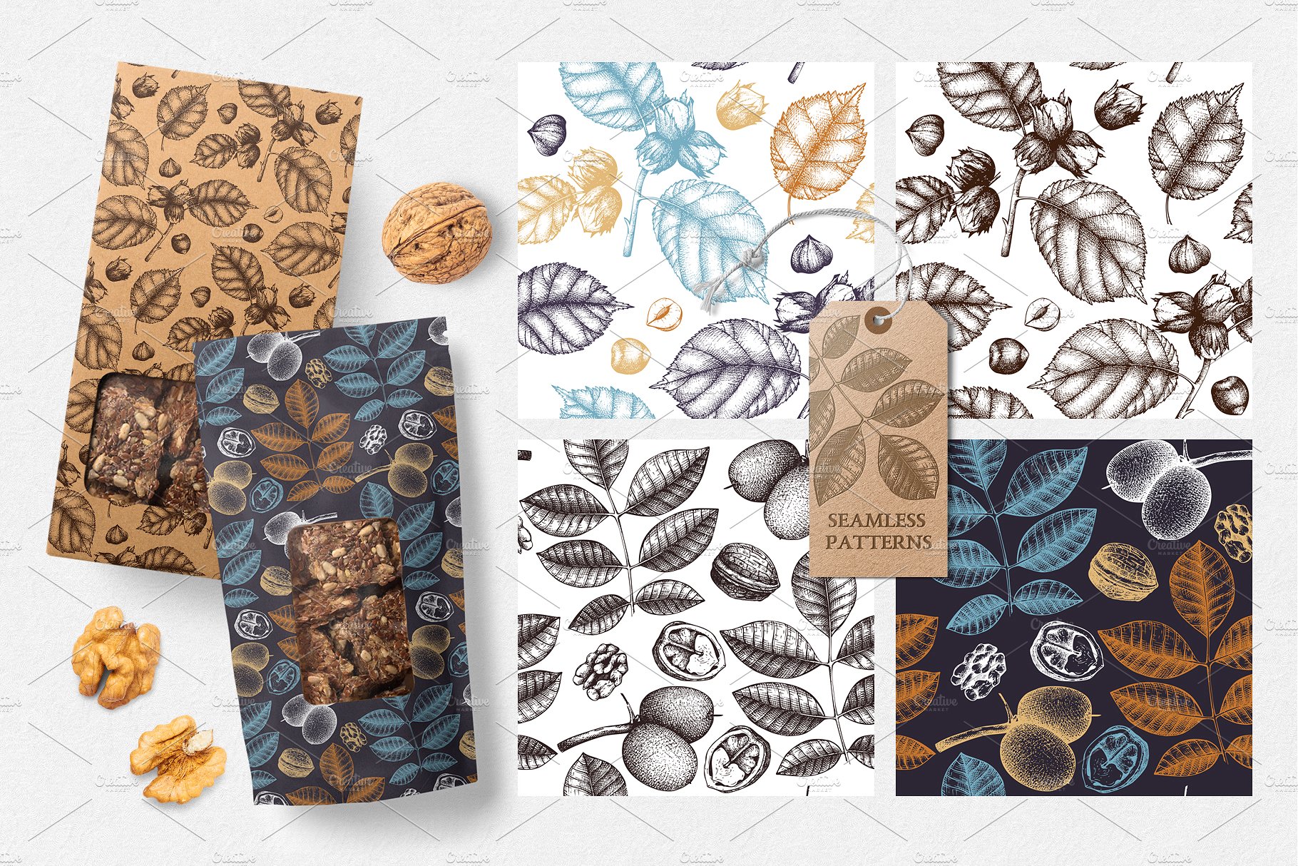 杏仁/榛子/核桃矢量插画套装 Vector Almond, Hazelnut & Walnut Set插图(5)