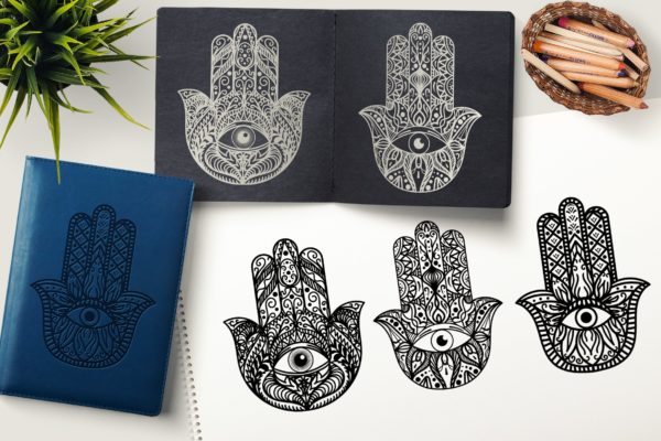 法蒂玛之手/幸运之手矢量剪贴画图形素材 Hamsa Hand Cliparts Set