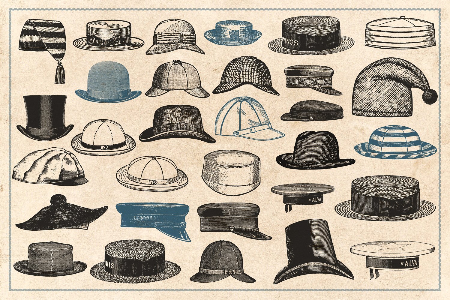 200个复古版画和男女时尚服饰的手绘插图插图(7)