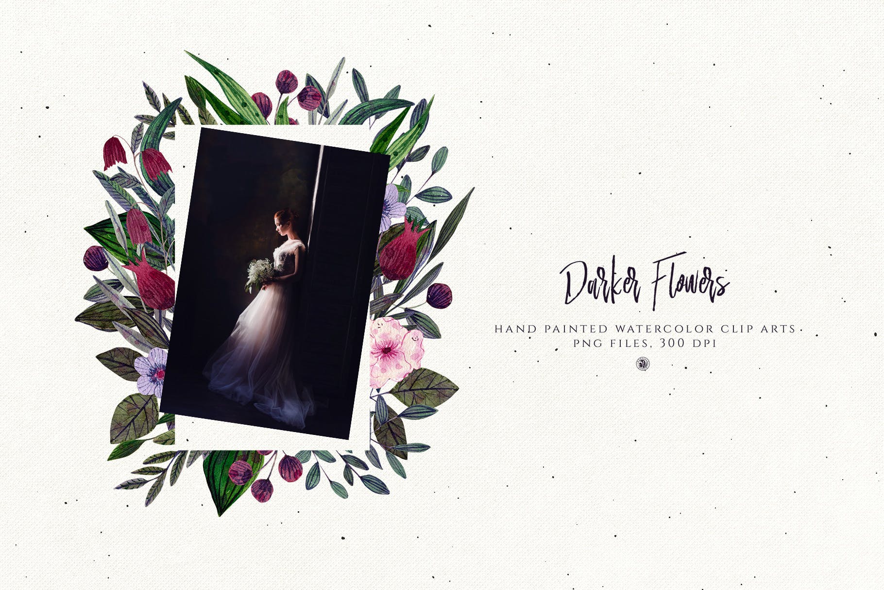 暗色手绘水彩花卉剪贴画PNG素材 Darker Flowers插图(2)