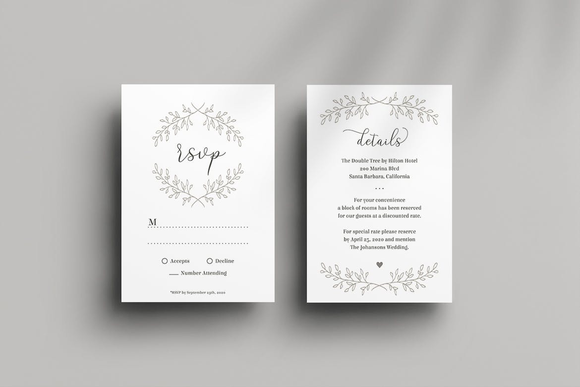 简约朴素风格婚礼邀请设计物料素材 Wedding Invitation Set插图(3)