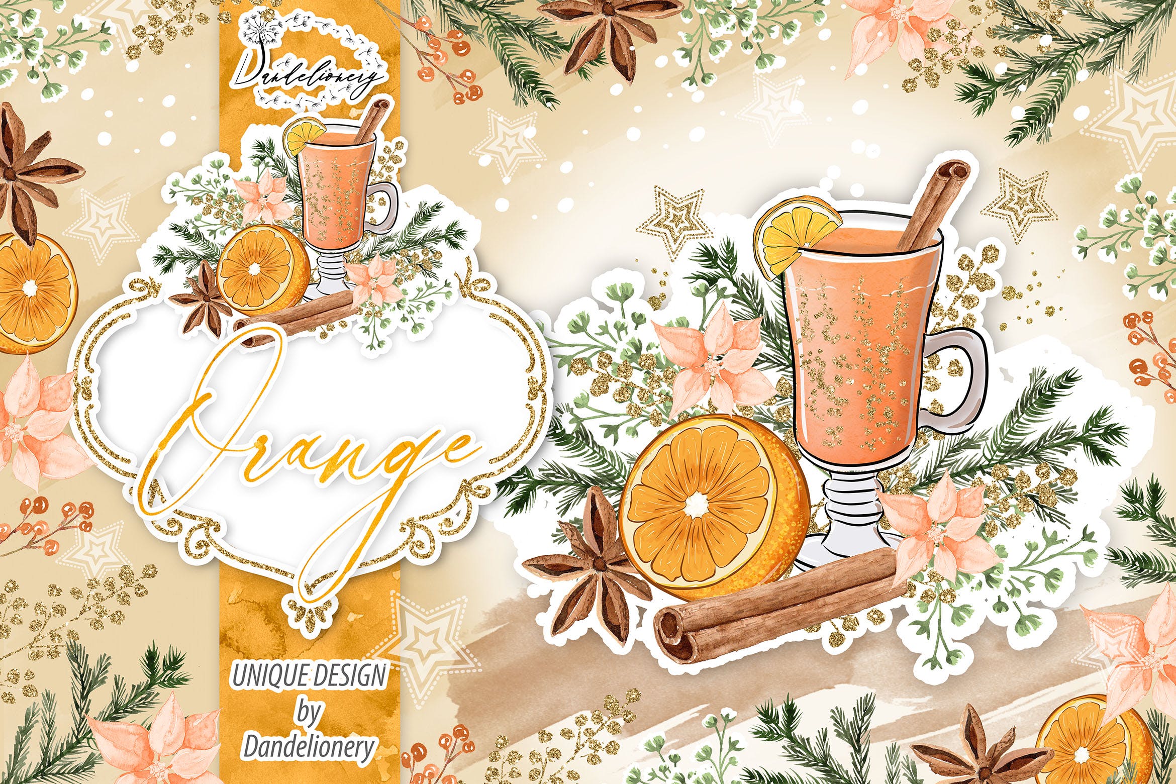 圣诞节主题橙色设计风格剪贴画高清PNG素材 Christmas Orange design插图