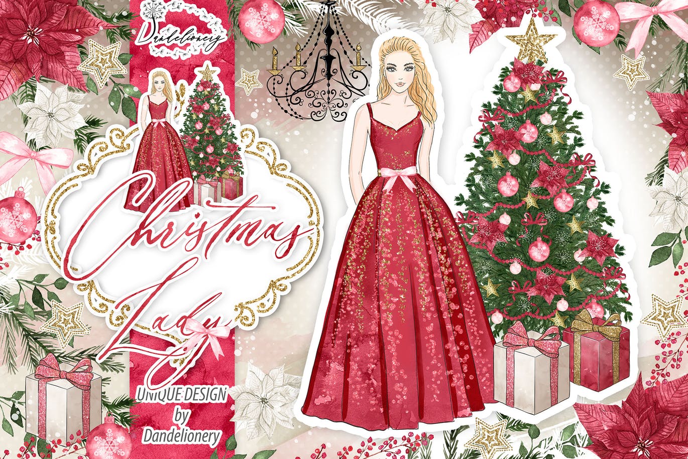 圣诞节元素优雅女郎剪贴画高清PNG素材 Christmas Lady design插图