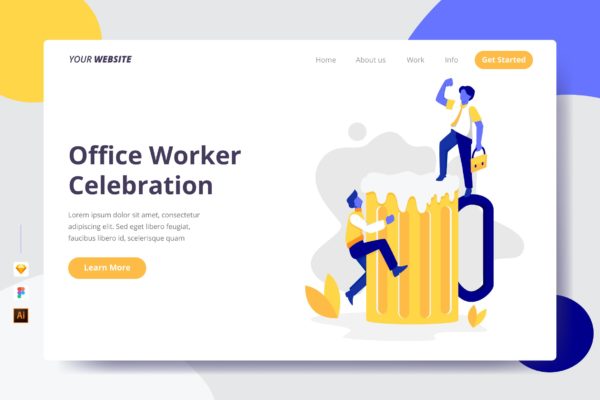 上班族庆祝活动主题插画网站着陆页设计素材库精选模板 Office Worker Celebration – Landing Page