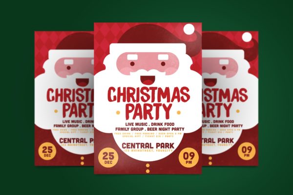 卡通圣诞老人手绘圣诞节主题派对活动海报模板 Christmas Party Flyer