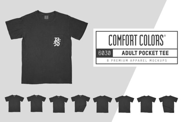 舒适的男士圆领T恤服装样机 Comfort Colors 6030 Adult Pocket Tee