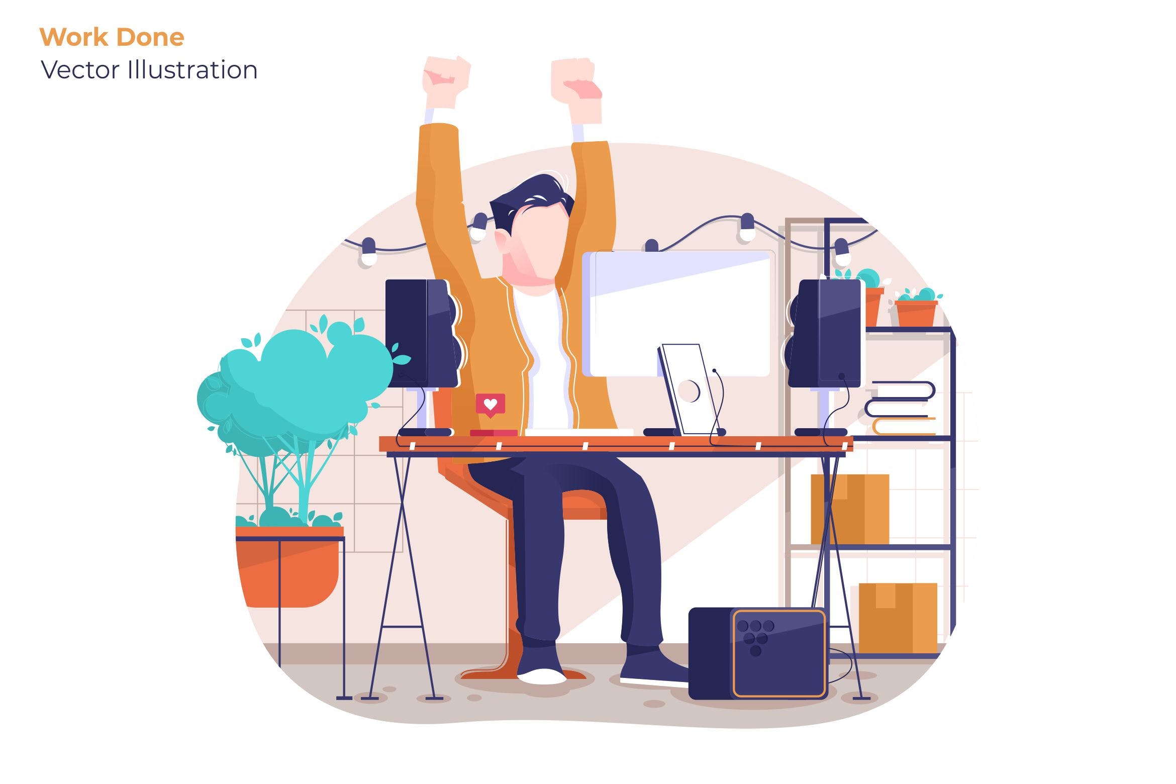 任务完成办公室场景矢量插画 Work Done – Vector Illustration插图