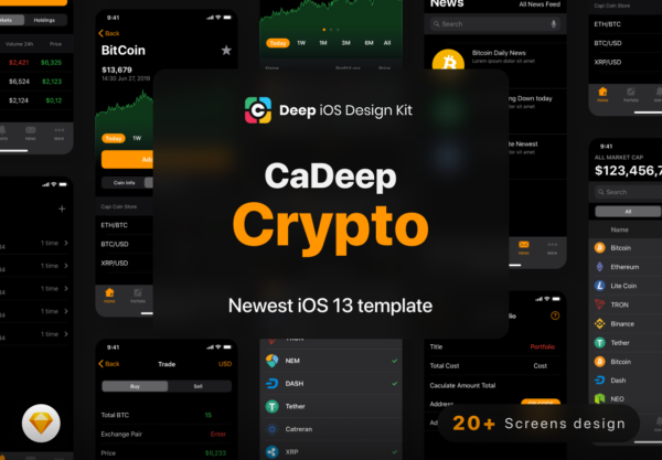 素材库下午茶：区块链相关的功能 UI 与数据 APP ui 界面下载[Sketch]