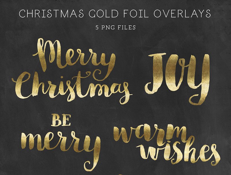 一套精美的手绘圣诞金箔字母装饰素材 Christmas Gold Foil Lettering插图(1)