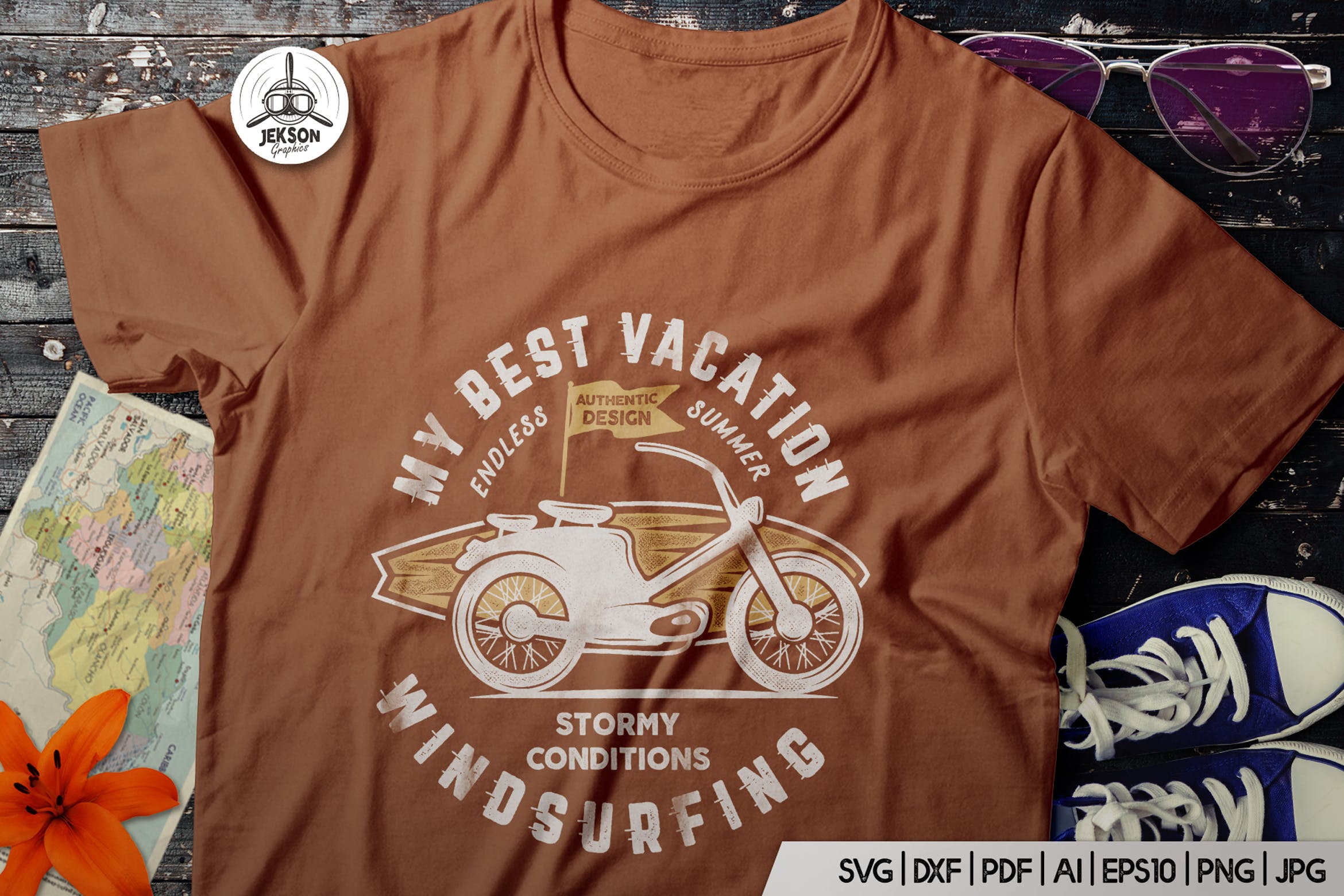 复古冲浪图案T恤印花设计素材 Surfing Retro Graphics Prints TShirt, Summer Label插图