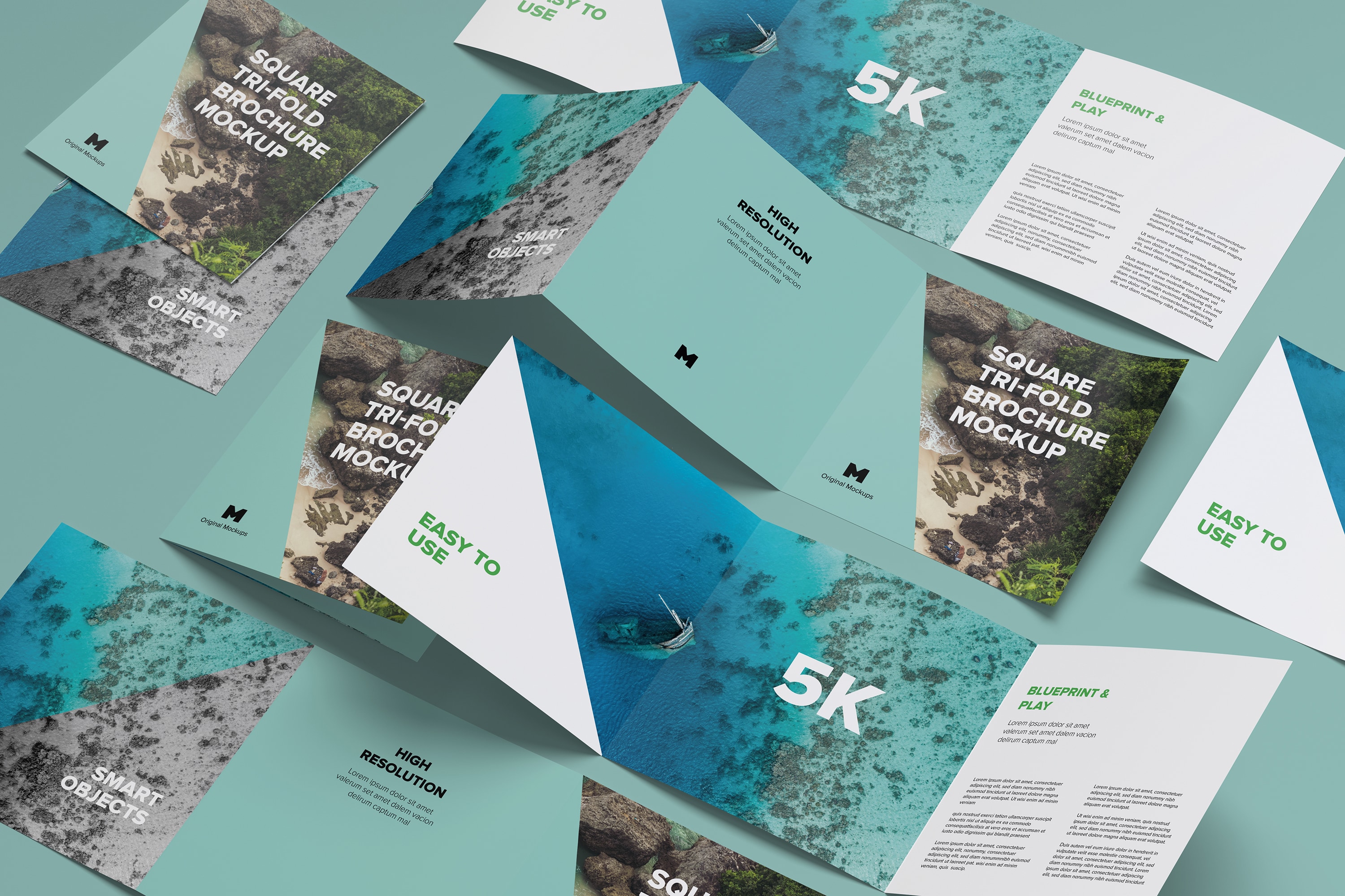 三折页传单小册子设计图等距样机07 Square Tri-Fold Brochure Mockup 07插图(2)