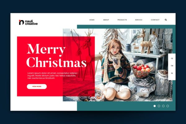 圣诞节主题背景网站着陆页设计AI&amp;PSD模板v3 Merry Christmas Web Landing Page AI and PSD Vol.3