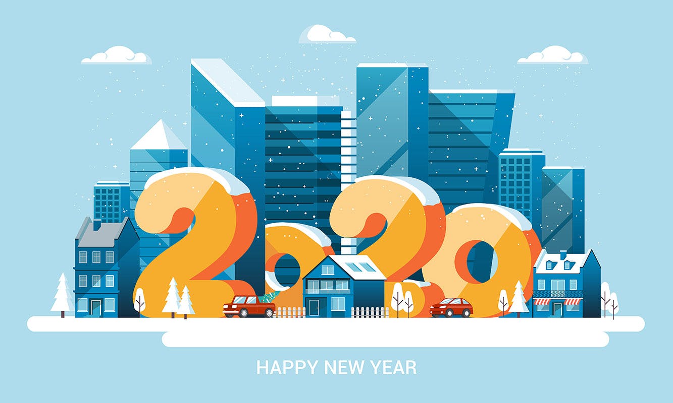 圣诞节&2020新年快乐主题矢量场景插画素材 Merry Christmas and and Happy New Year cards插图(1)