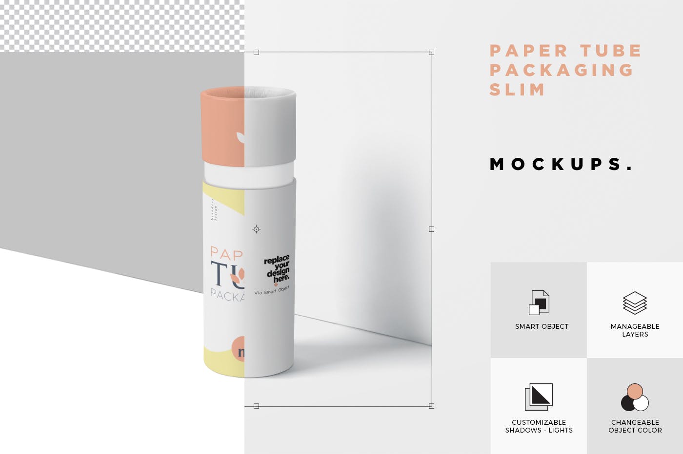 纸管包装外观设计效果图素材库精选模板 Paper Tube Packaging Mockup Set – Slim插图(6)