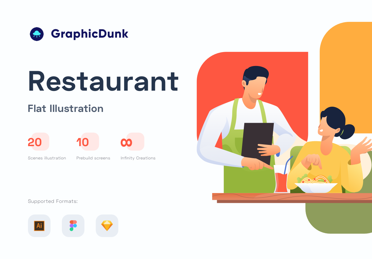 素材库下午茶:餐厅餐饮主题矢量插画套装插图