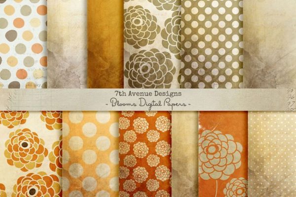 金箔花卉花纹图案数码纸张纹理 Blooms Digital Paper