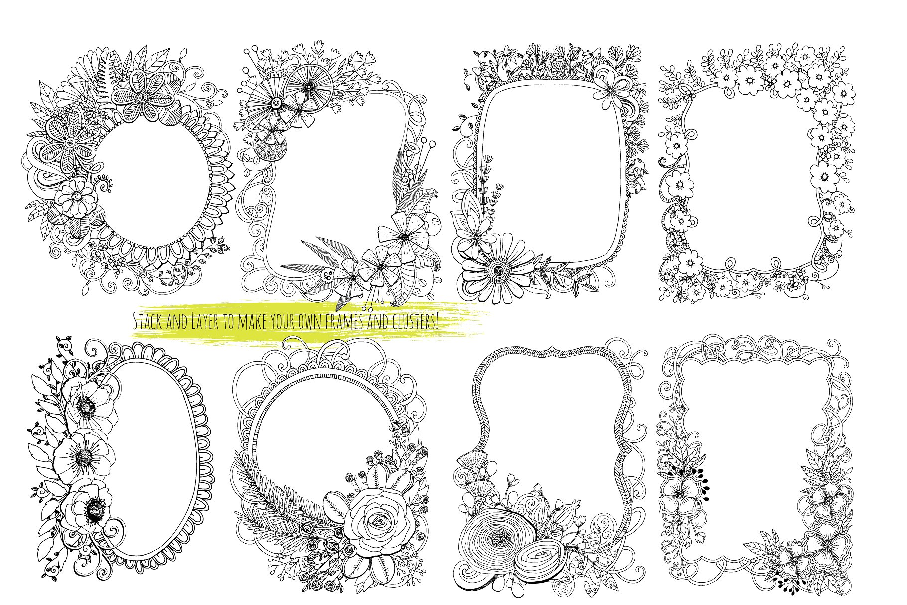 花卉艺术线条及花环素材 Flower Line Art & Floral Wreaths插图(12)